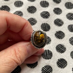 Vintage Silver 925 and Oval Amber Ring